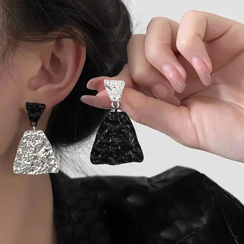 Modern Geometric Pattern Earrings Black White