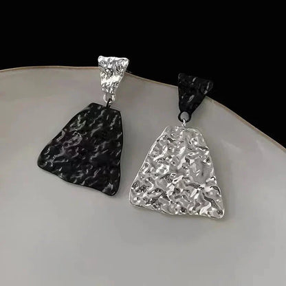 Modern Geometric Pattern Earrings Black White