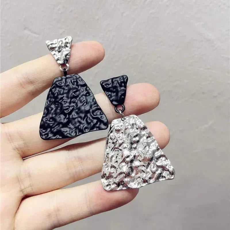 Modern Geometric Pattern Earrings Black White
