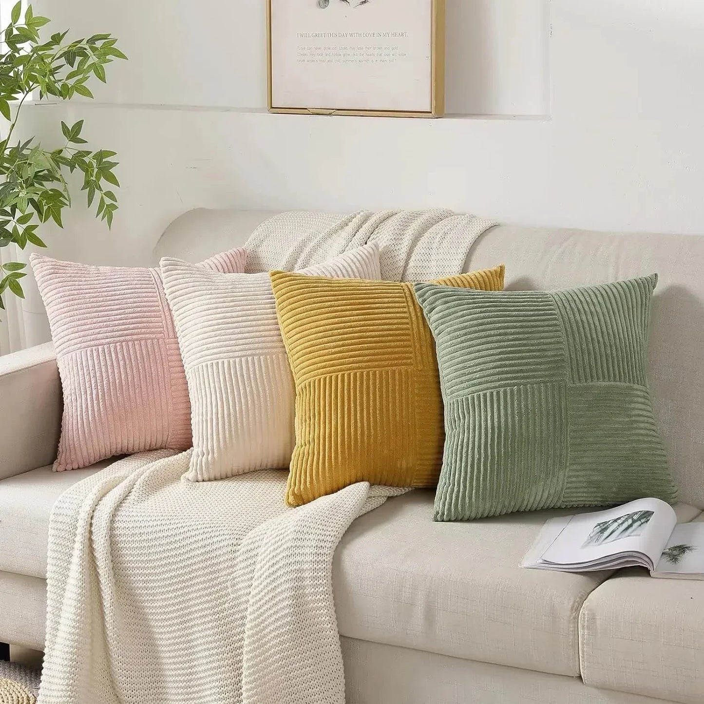 Plush Corduroy Throw Pillow Covers