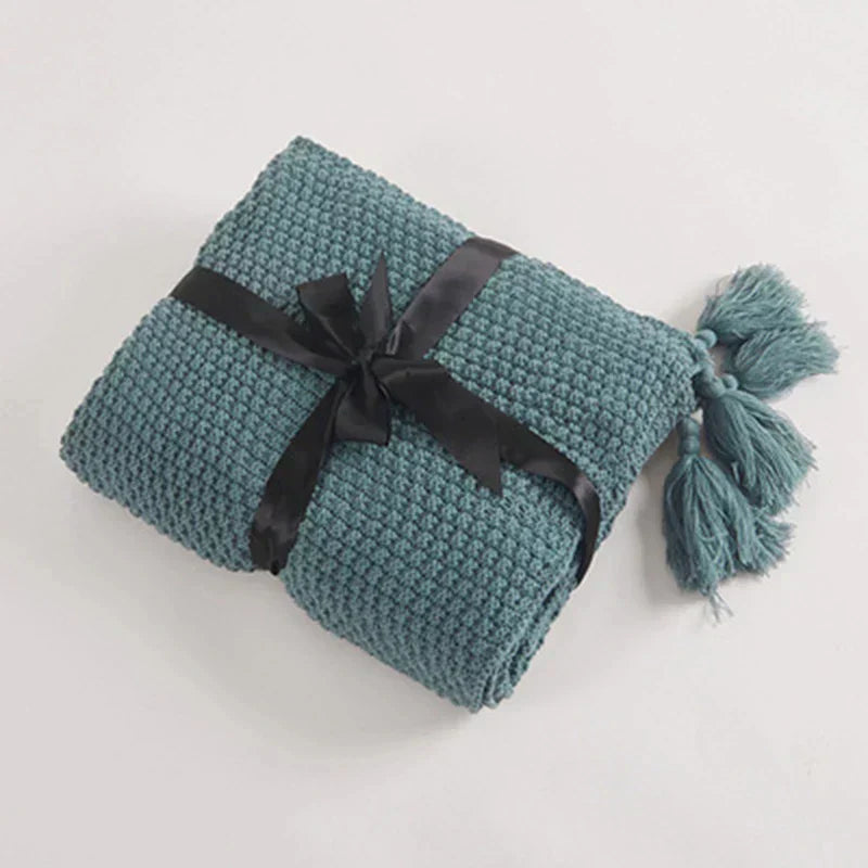 Cozy Wool Throw Blanket with Tassels