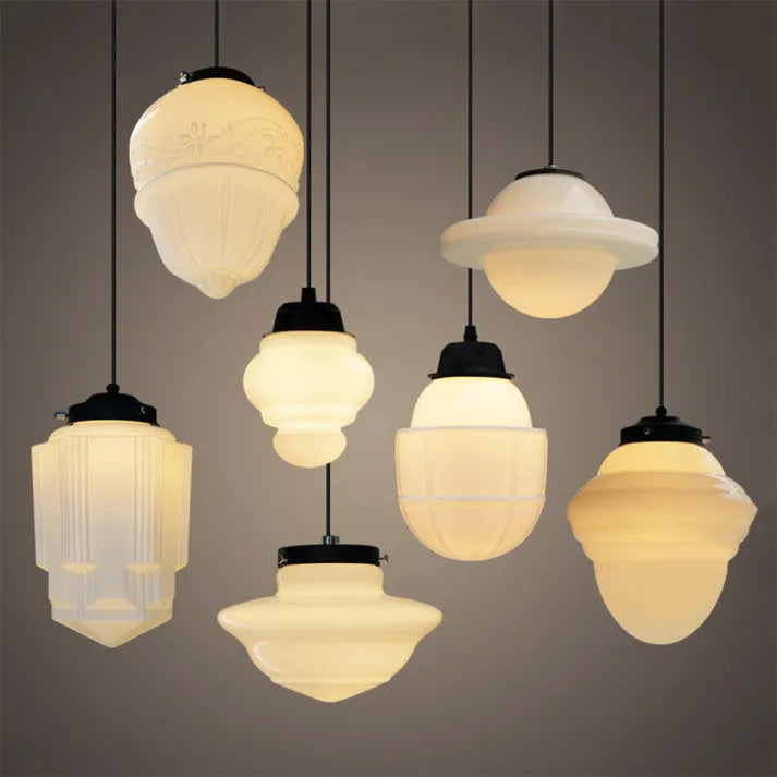 Vintage Retro Pendant Lamp with Glass Shade