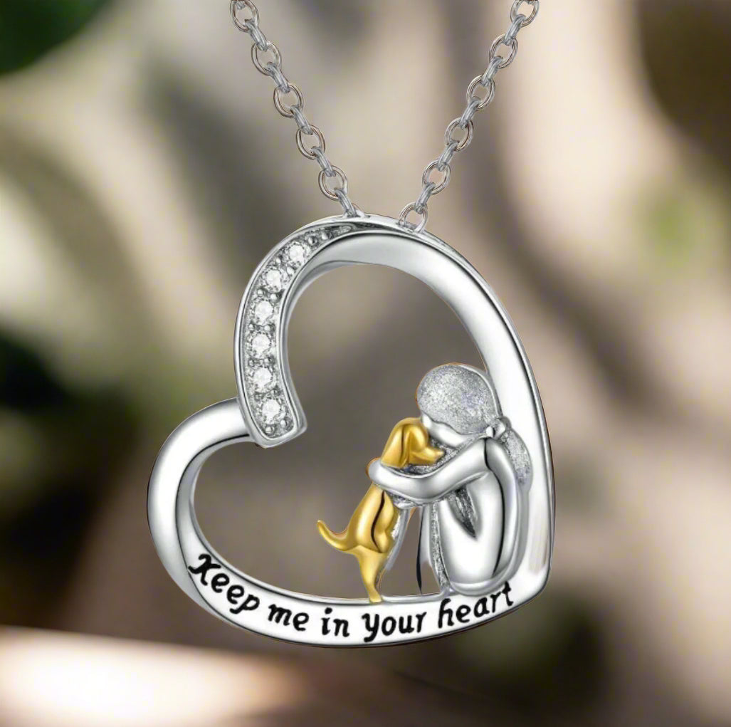 Shiny Heart Dog Pendant Necklace with Sparkling Zirconia