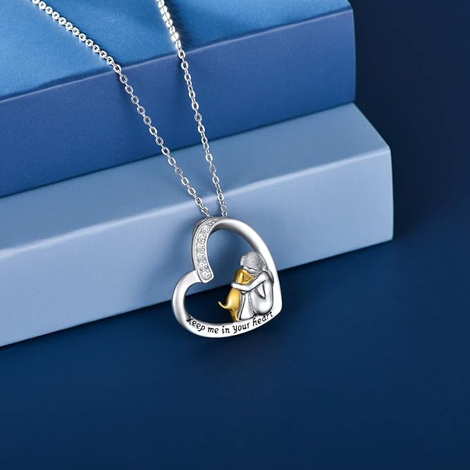 Shiny Heart Dog Pendant Necklace with Sparkling Zirconia