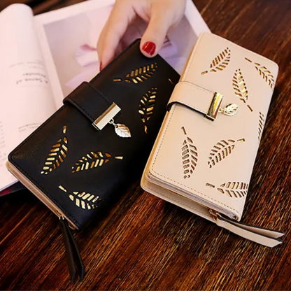 Luxury PU Leather Wallet with Leaf Accent