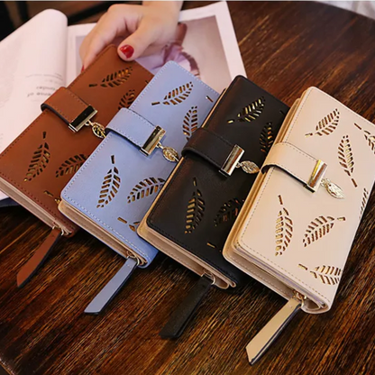 Luxury PU Leather Wallet with Leaf Accent