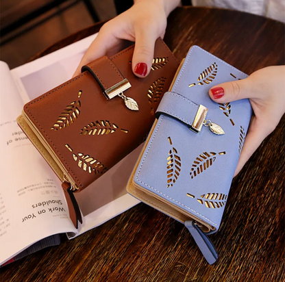 Luxury PU Leather Wallet with Leaf Accent