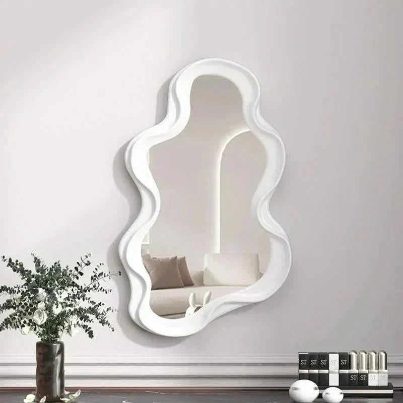 Fluffy White Round Hanging Wall Mirror for Bedroom - Fesara