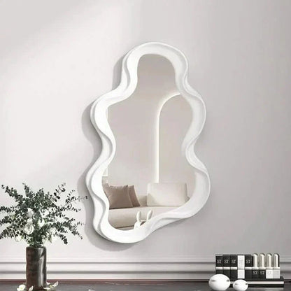Fluffy White Round Hanging Wall Mirror for Bedroom - Fesara