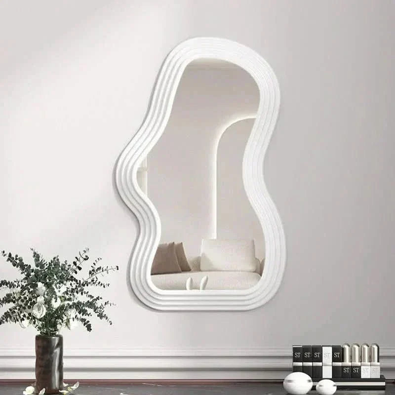 Fluffy White Round Hanging Wall Mirror for Bedroom