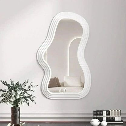 Fluffy White Round Hanging Wall Mirror for Bedroom