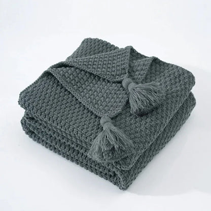 Cozy Wool Throw Blanket with Tassels