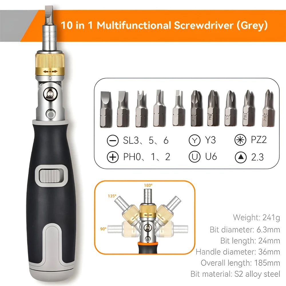 Versatile 10in1 Adjustable Ratchet Screwdriver Set - Fesara