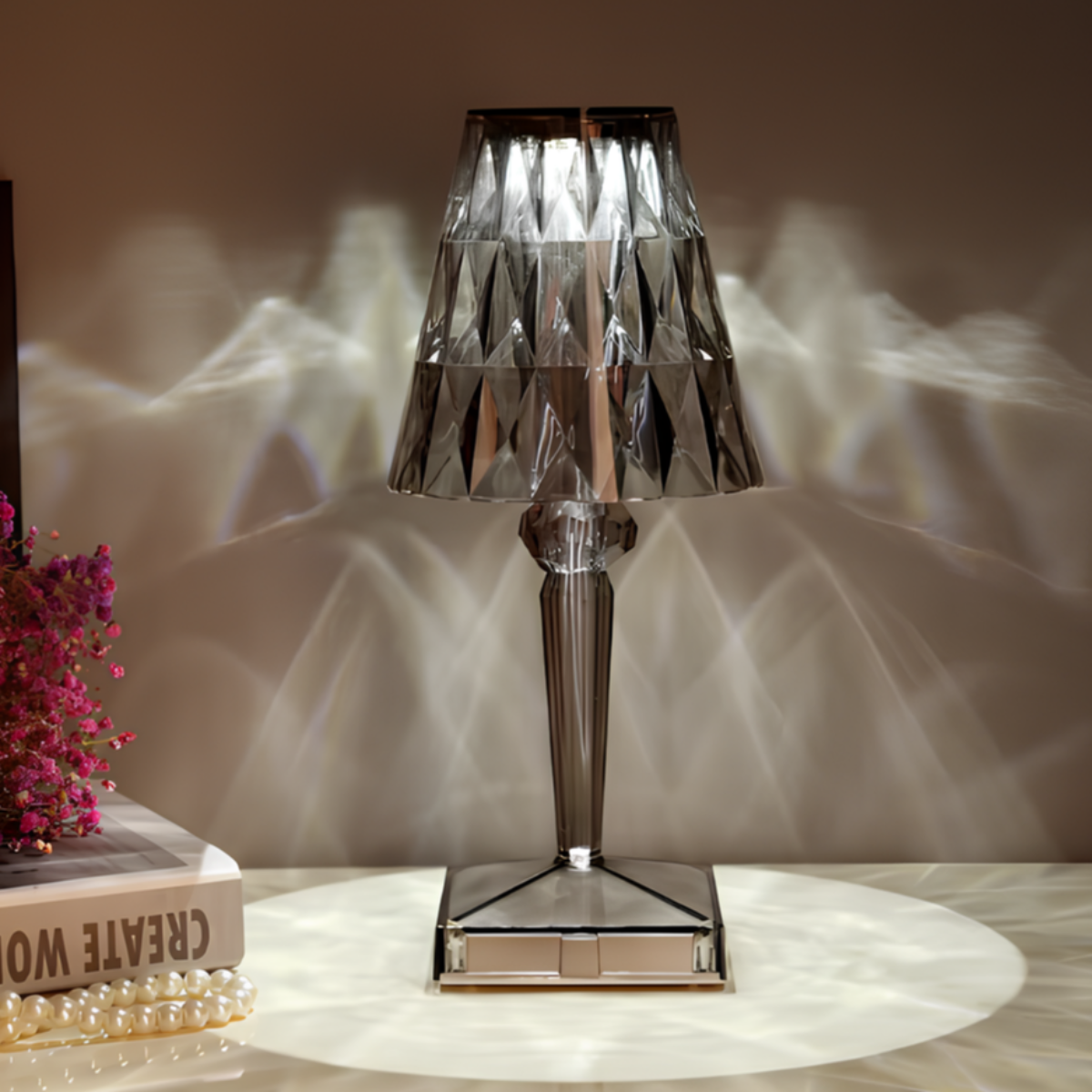 Luxurious Glass Table Lamp with Dimmer and USB Recharge