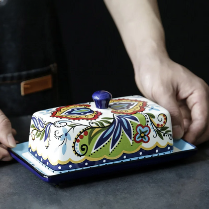 Colorful Hand Painted Ceramic Butter Dish