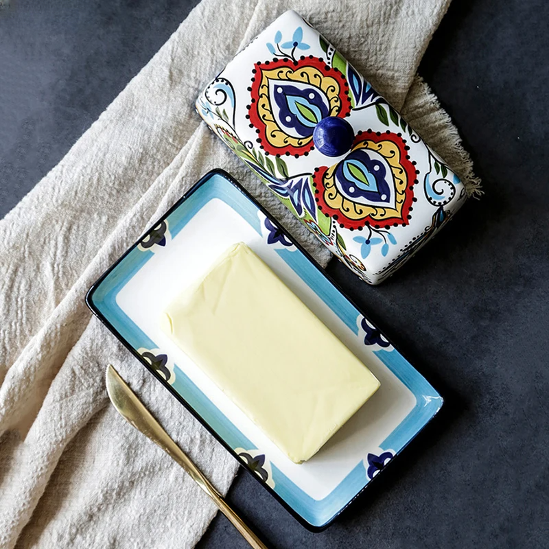 Colorful Hand Painted Ceramic Butter Dish