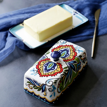 Colorful Hand Painted Ceramic Butter Dish