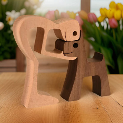 Unique Wooden Dog and Person Statue