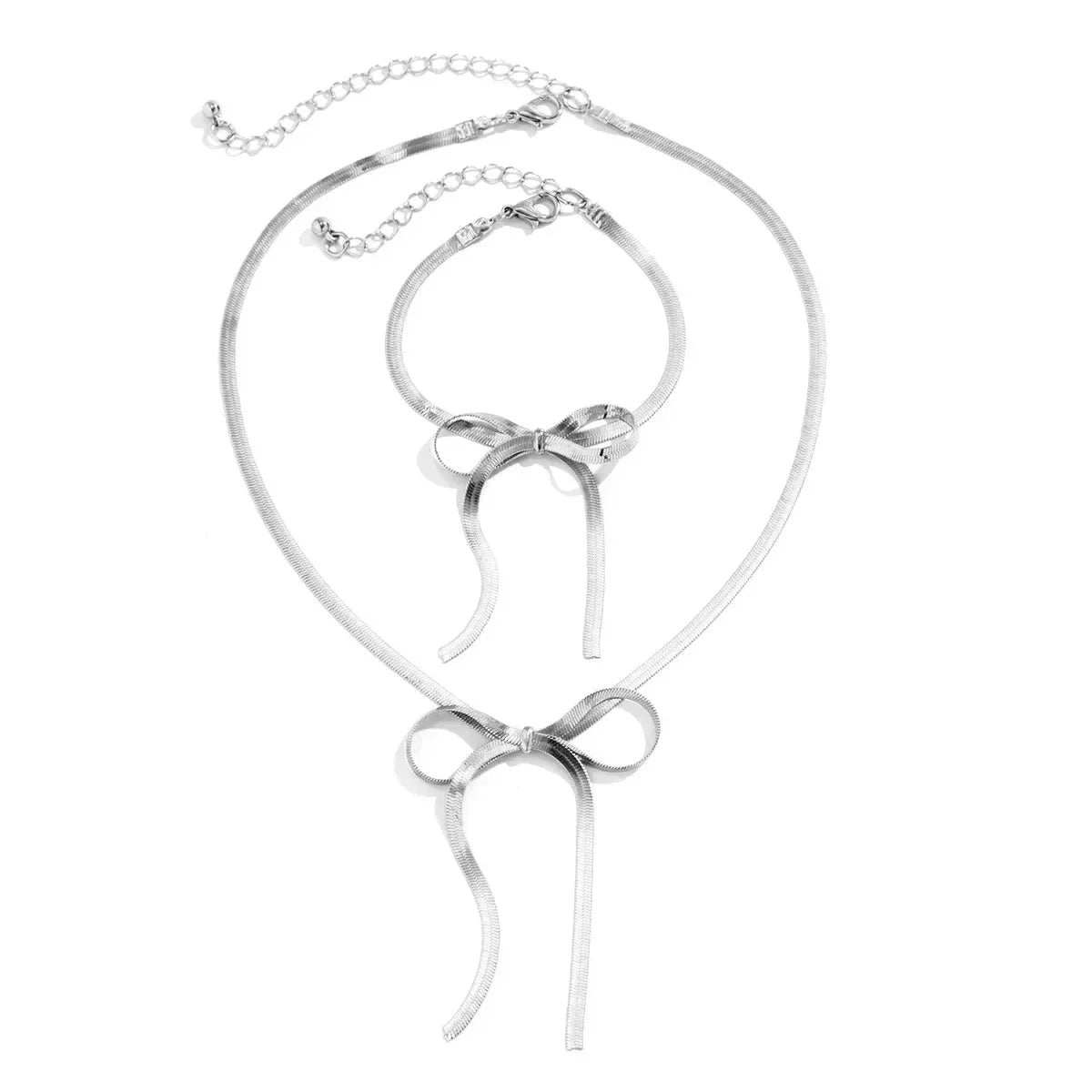 Elegant Chain Bow Necklace and Bangle Set