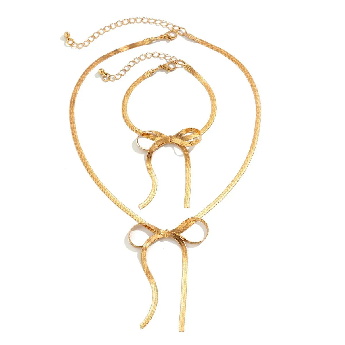 Elegant Chain Bow Necklace and Bangle Set