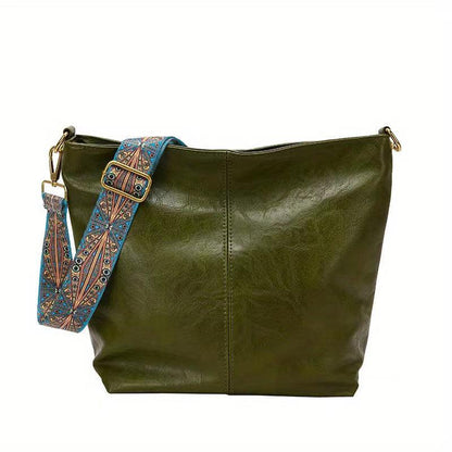 Spacious Genuine Leather Crossbody Bag with Detachable Strap - Fesara