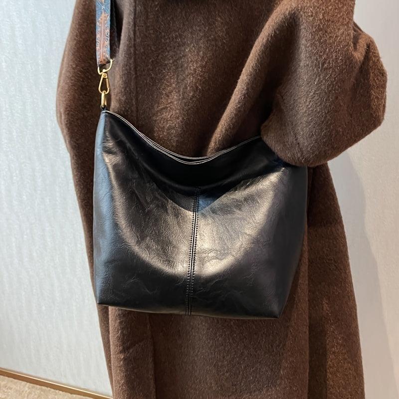 Spacious Genuine Leather Crossbody Bag with Detachable Strap