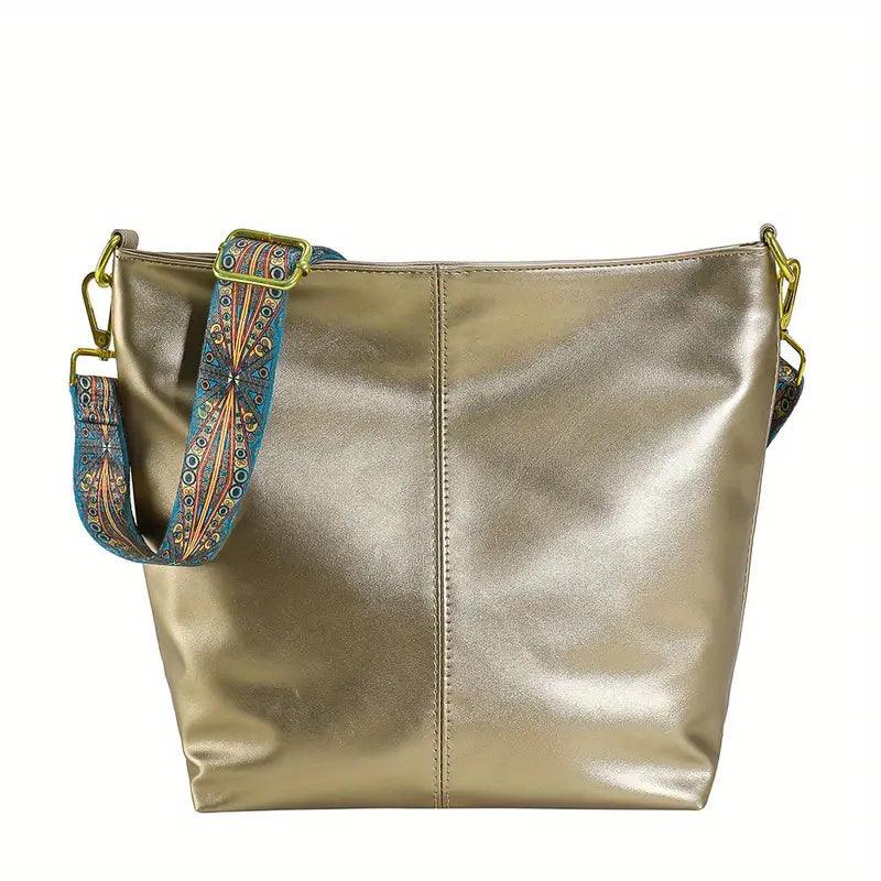 Spacious Genuine Leather Crossbody Bag with Detachable Strap
