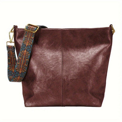 Spacious Genuine Leather Crossbody Bag with Detachable Strap