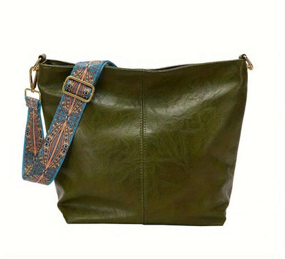 Spacious Genuine Leather Crossbody Bag with Detachable Strap