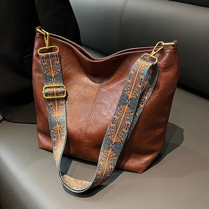 Spacious Genuine Leather Crossbody Bag with Detachable Strap
