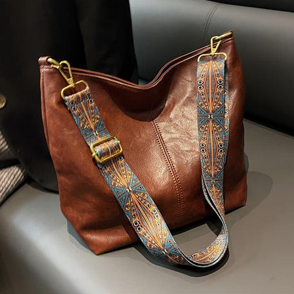 Spacious Genuine Leather Crossbody Bag with Detachable Strap
