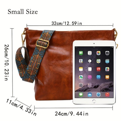 Spacious Genuine Leather Crossbody Bag with Detachable Strap