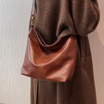 Spacious Genuine Leather Crossbody Bag with Detachable Strap