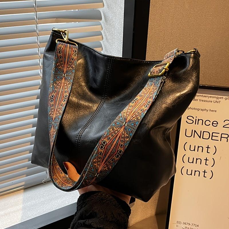 Spacious Genuine Leather Crossbody Bag with Detachable Strap