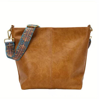 Spacious Genuine Leather Crossbody Bag with Detachable Strap