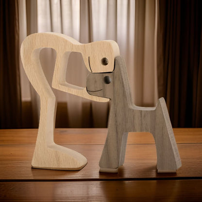 Unique Wooden Dog and Person Statue - Fesara
