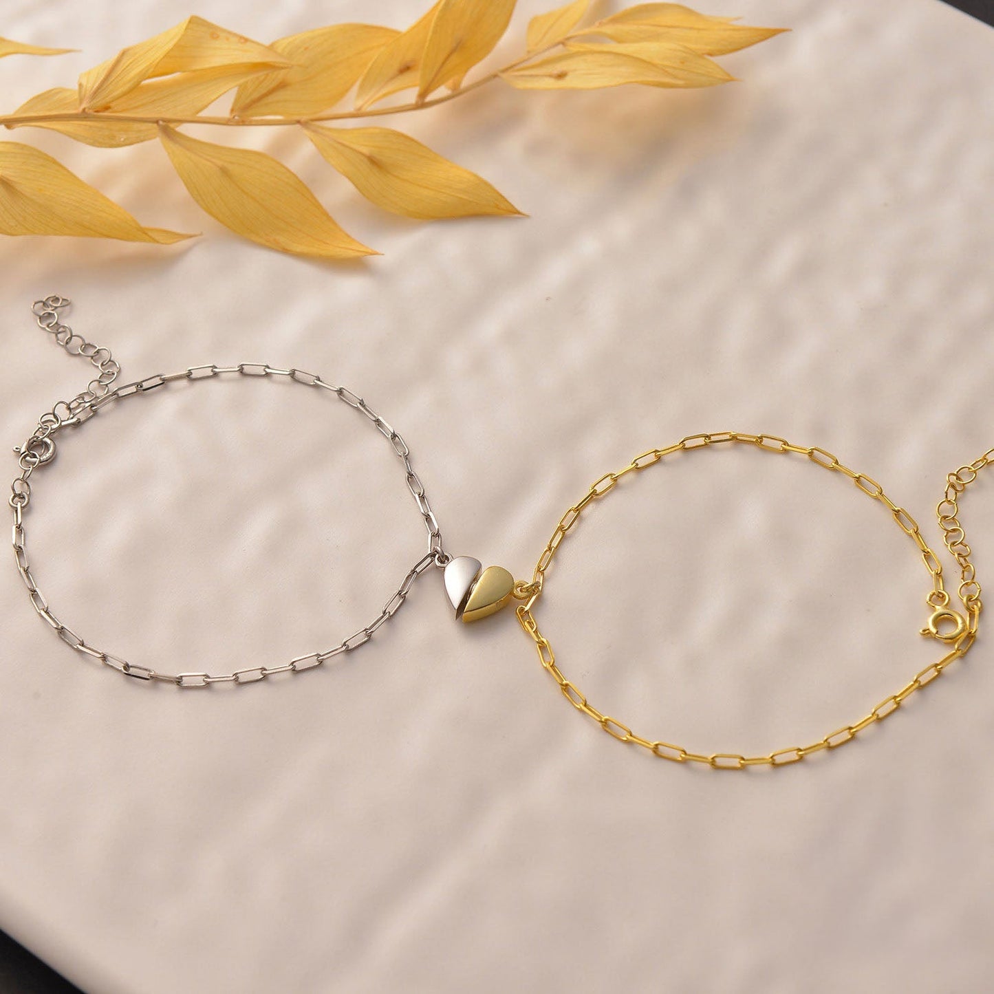Romantic Magnetic Link Heart Charm Bracelet Set