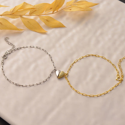 Romantic Magnetic Link Heart Charm Bracelet Set