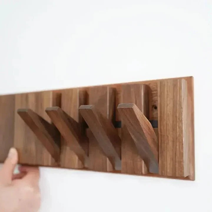 Rustic Wood Wall Coat Rack with Hooks