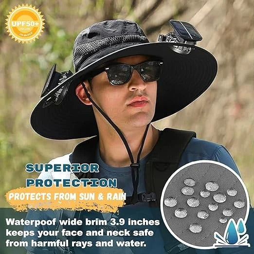 Cooling Solar Powered Sun Hat for Men with Dual Fans