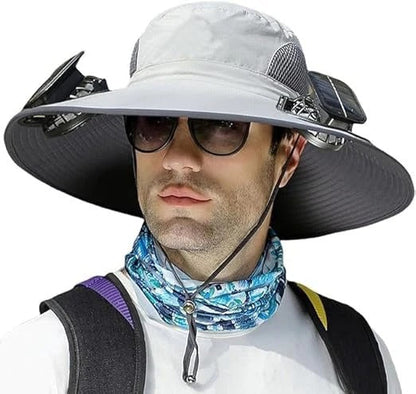 Cooling Solar Powered Sun Hat for Men with Dual Fans