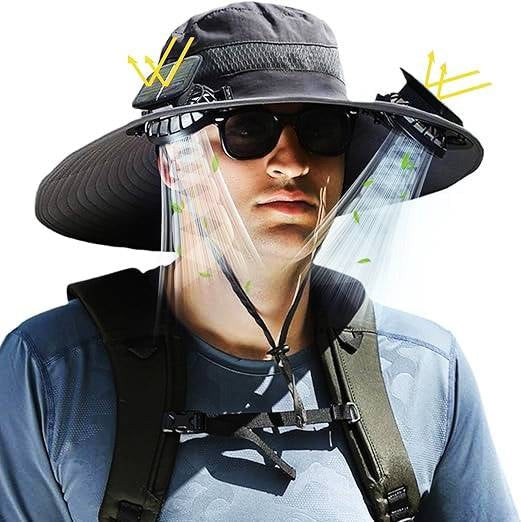 Cooling Solar Powered Sun Hat for Men with Dual Fans