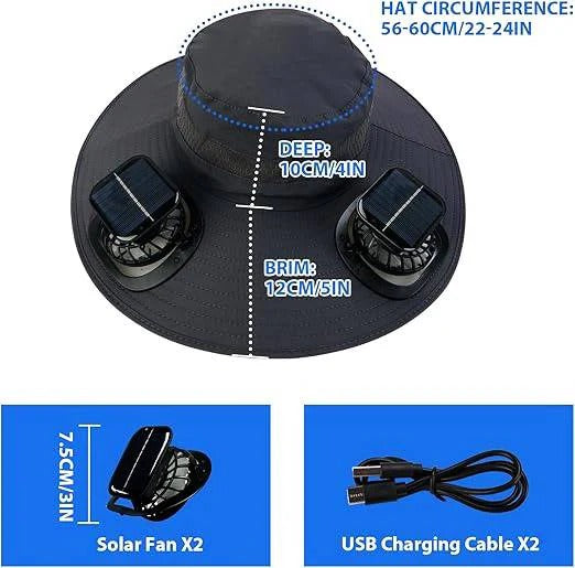 Cooling Solar Powered Sun Hat for Men with Dual Fans