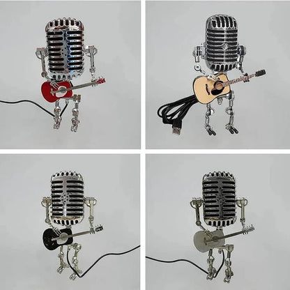 Edgy Metal Robot Lamp with Guitar Microphone Decor