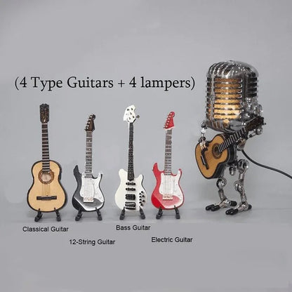 Edgy Metal Robot Lamp with Guitar Microphone Decor