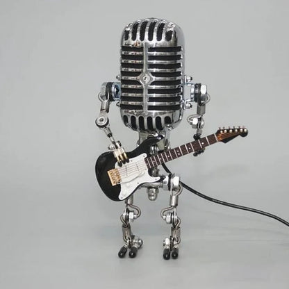 Edgy Metal Robot Lamp with Guitar Microphone Decor