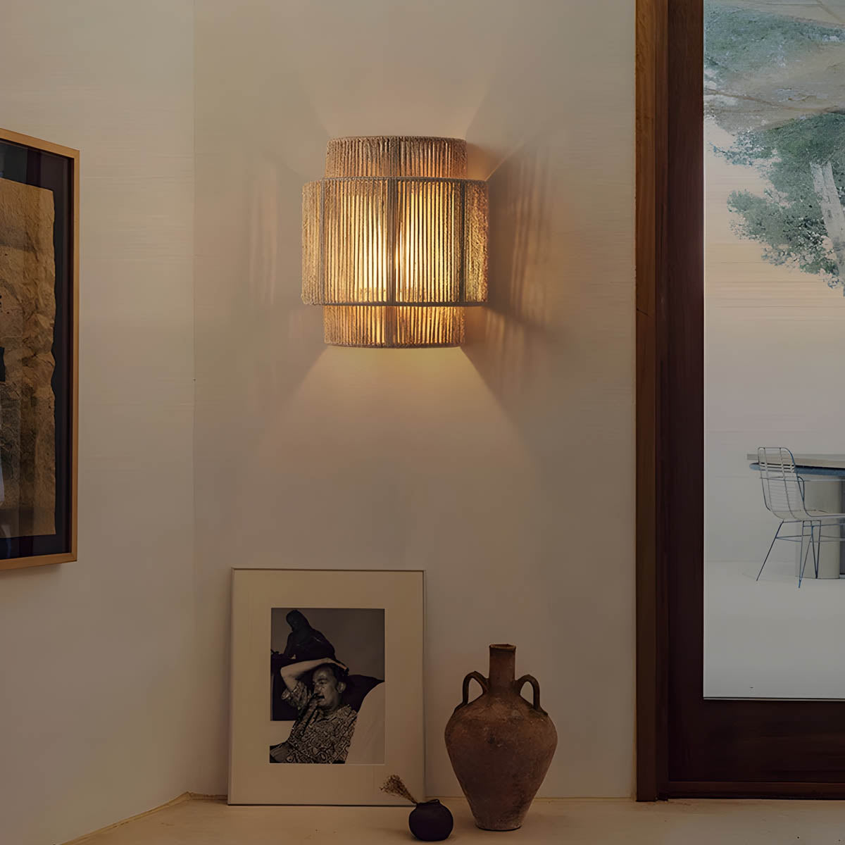 Simple LED Wall Lamp - Natural Fiber Shade & Soft Glow - Fesara