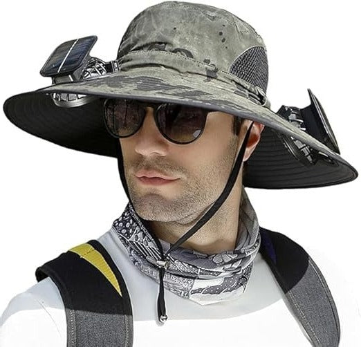 Cooling Solar Powered Sun Hat for Men with Dual Fans