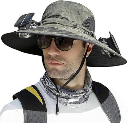 Cooling Solar Powered Sun Hat for Men with Dual Fans