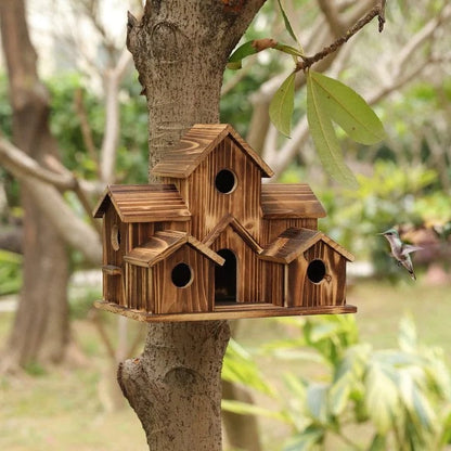 Natural Wood Bird Feeder House with 6 Perches